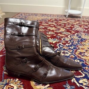 Men's Brown Leather Buckle Boots